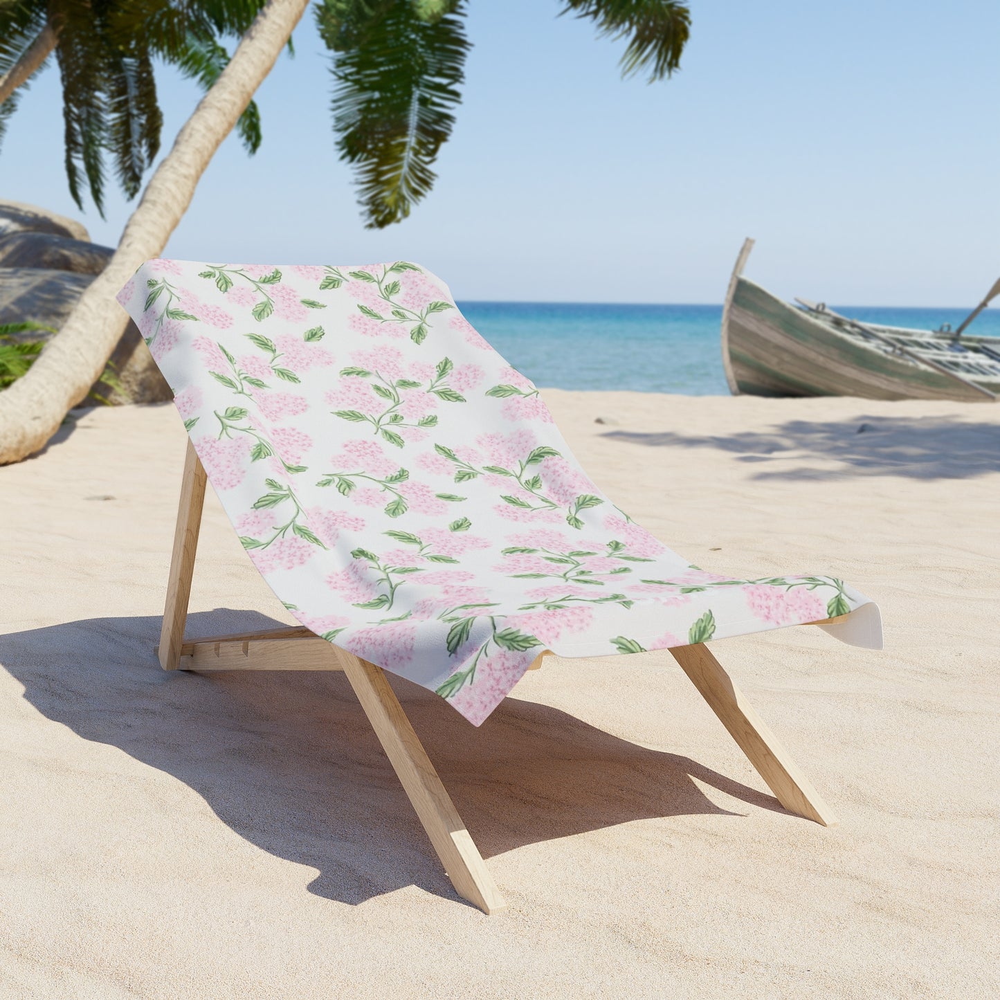 Pink Hydrangea Floral Beach Towel — Lightweight Summer Pool & Seaside Towel