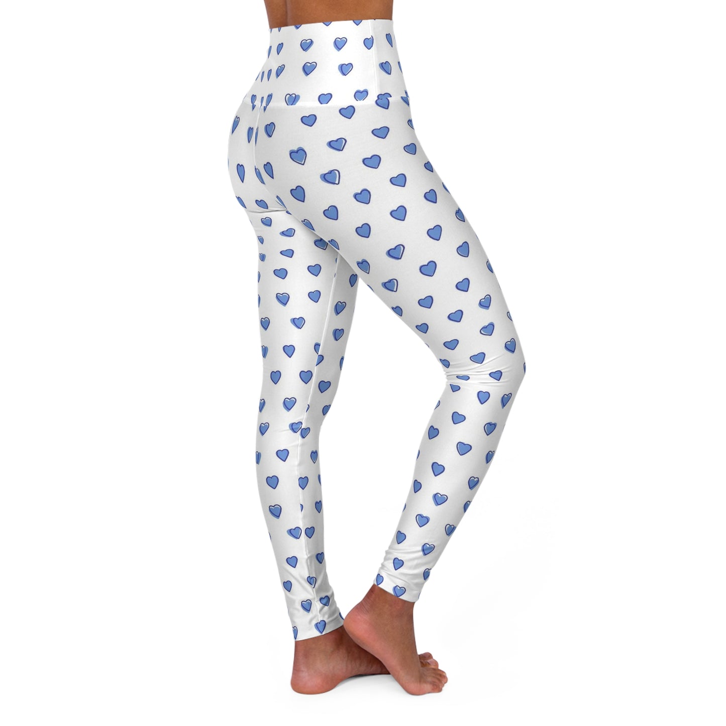 Blue Heart High-Waist Yoga Leggings — Cute Watercolor Heart Print AOP