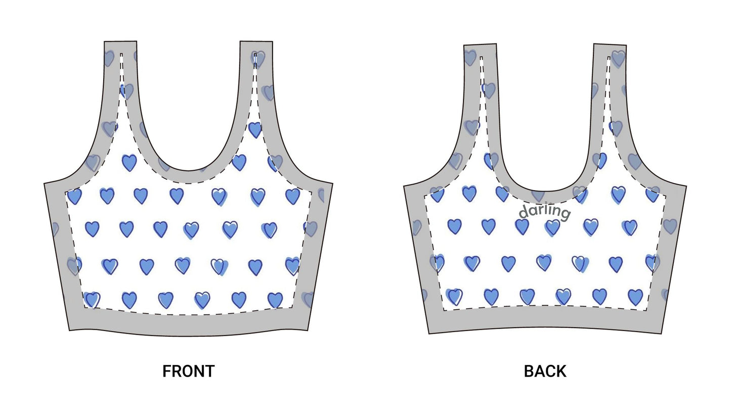 Sports Bra - Blue Heart Patterned Women's Athletic Top