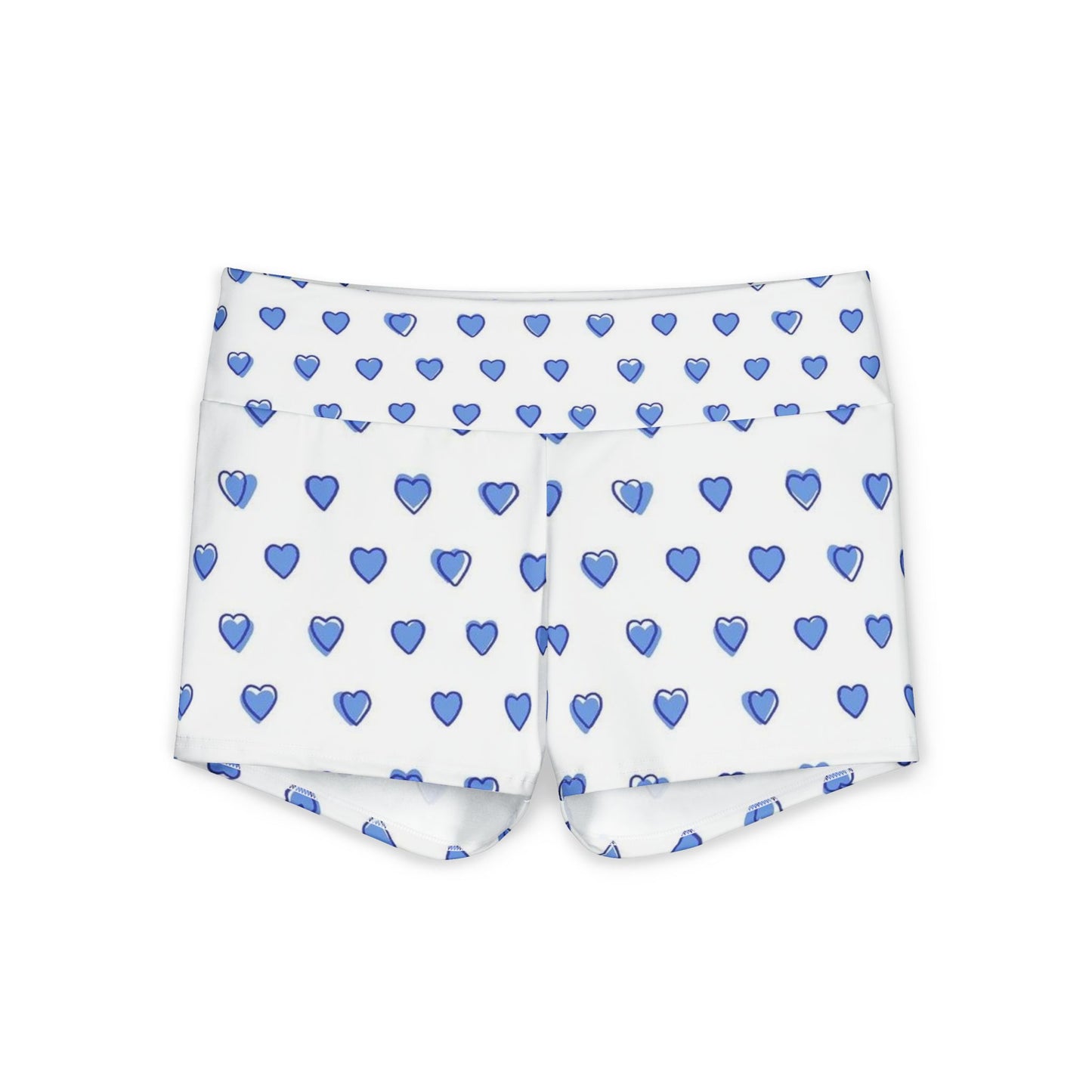 Yoga Shorts - Blue Heart Patterned Women's Athletic Shorts ('darling' Waistband)
