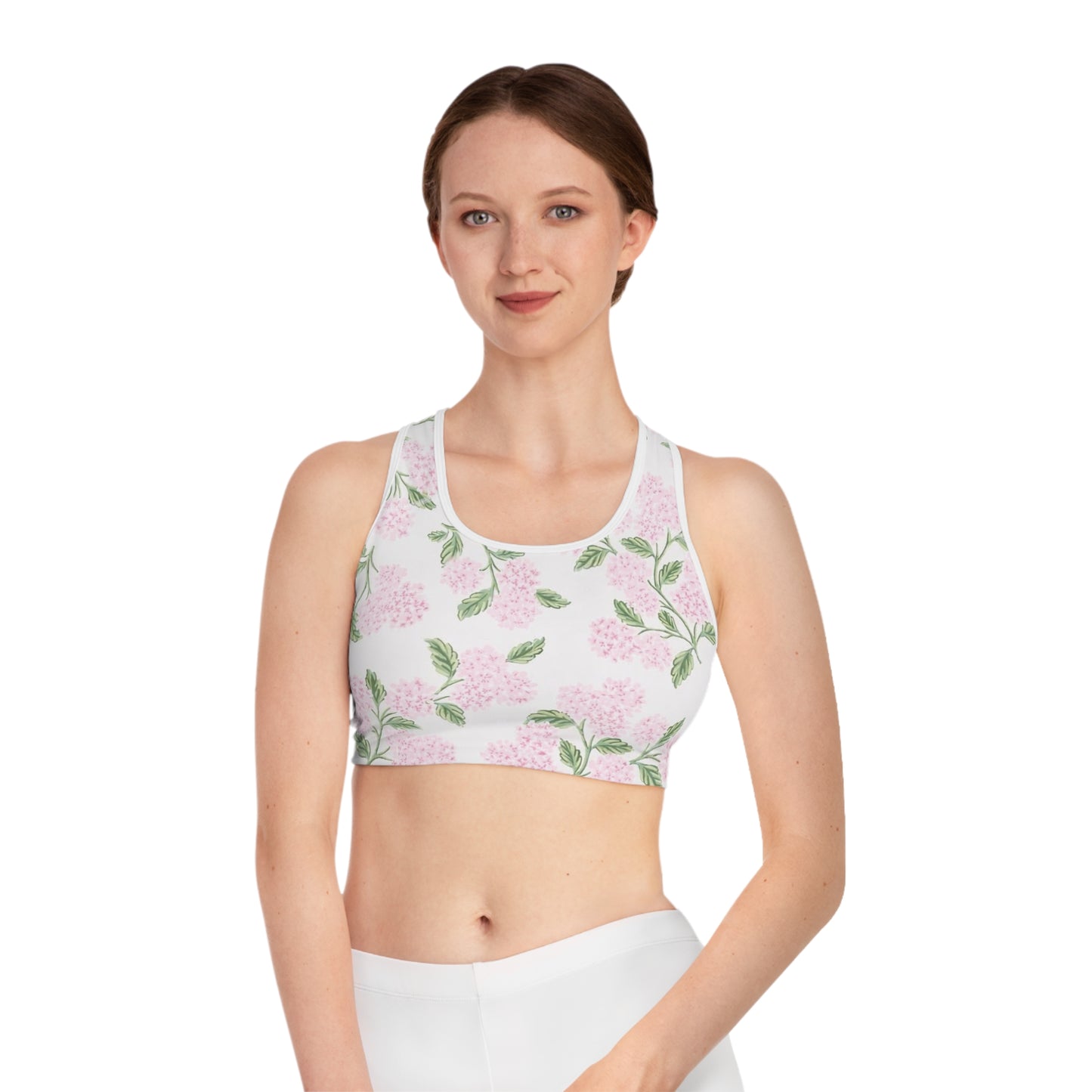 Floral Darling Sports Bra — Pink Hydrangea All-Over Print