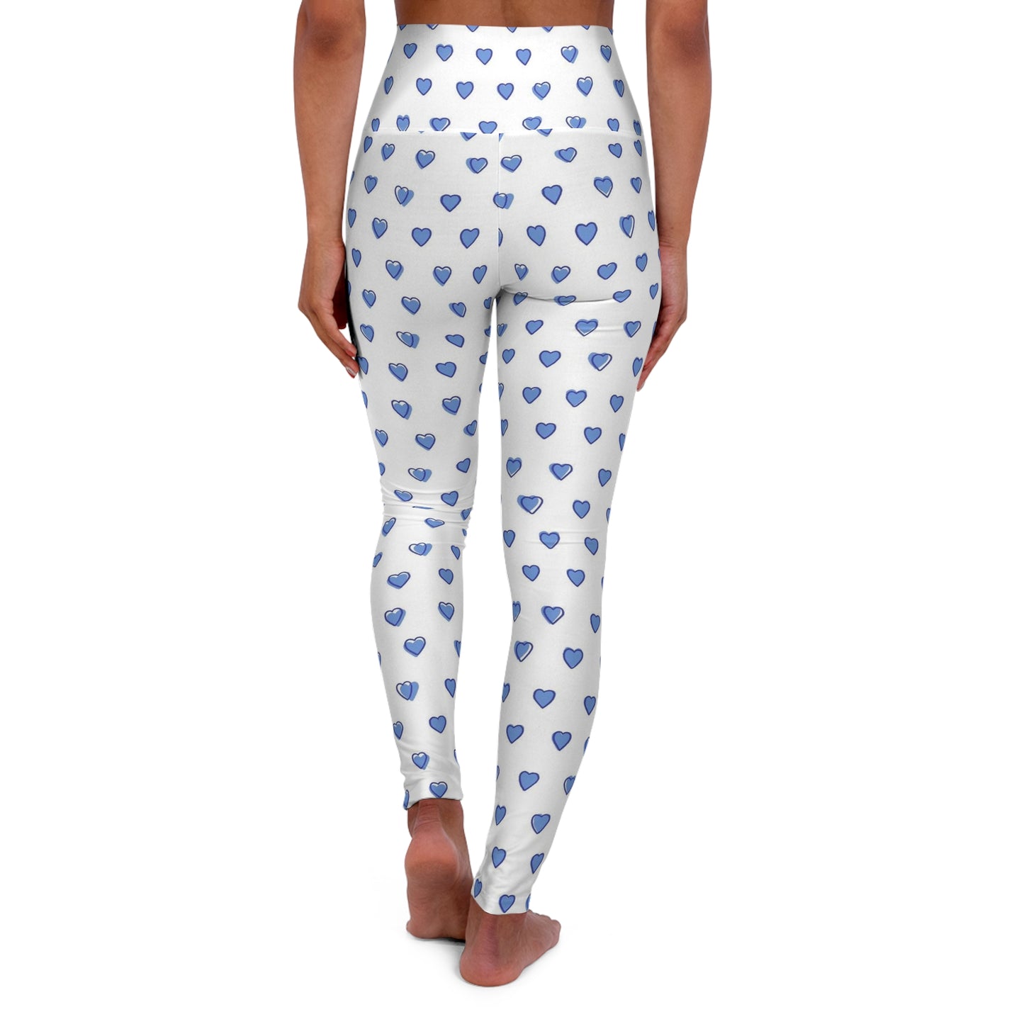 Blue Heart High-Waist Yoga Leggings — Cute Watercolor Heart Print AOP