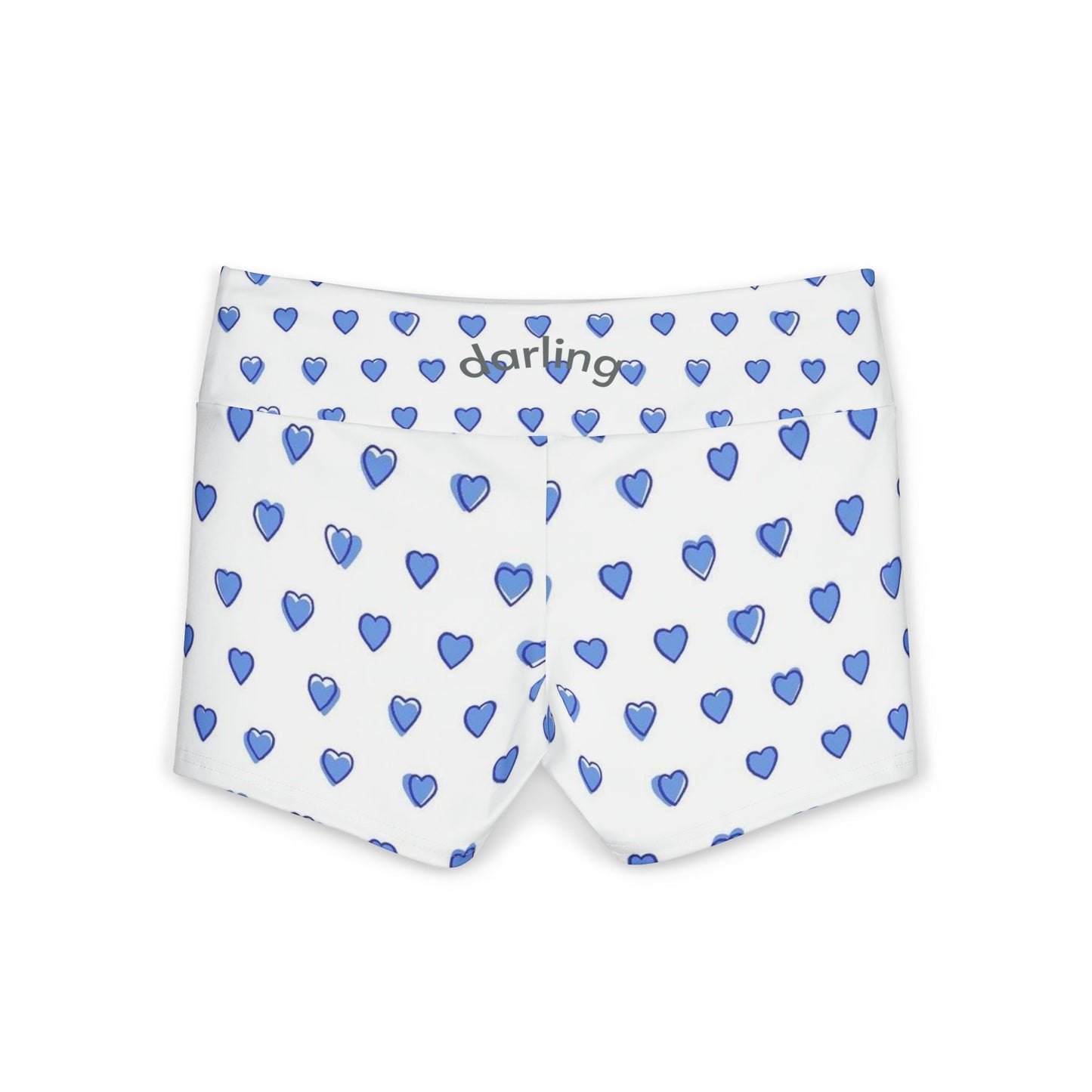 Yoga Shorts - Blue Heart Patterned Women's Athletic Shorts ('darling' Waistband)