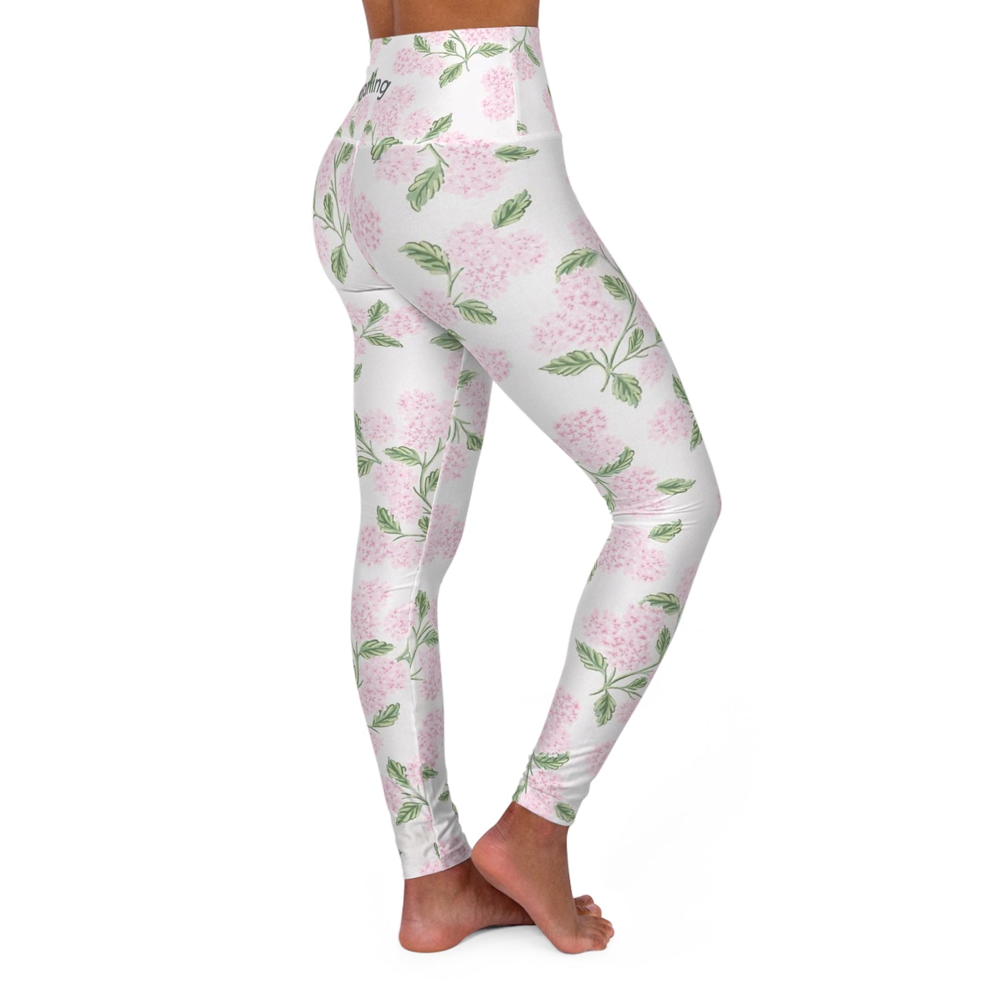 High-Waist Floral Yoga Leggings — Pink Hydrangea All-Over Print