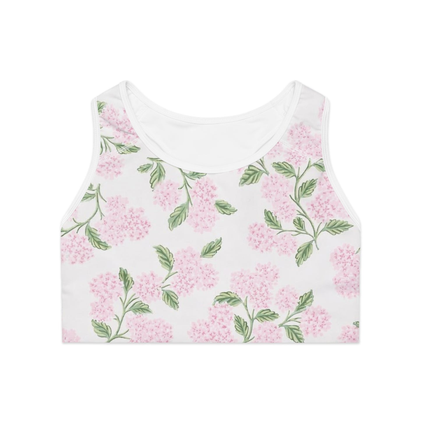 Floral Darling Sports Bra — Pink Hydrangea All-Over Print