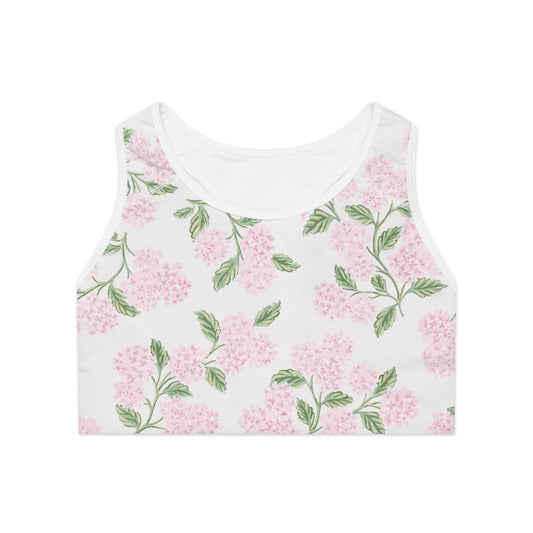 Floral Darling Sports Bra — Pink Hydrangea All-Over Print