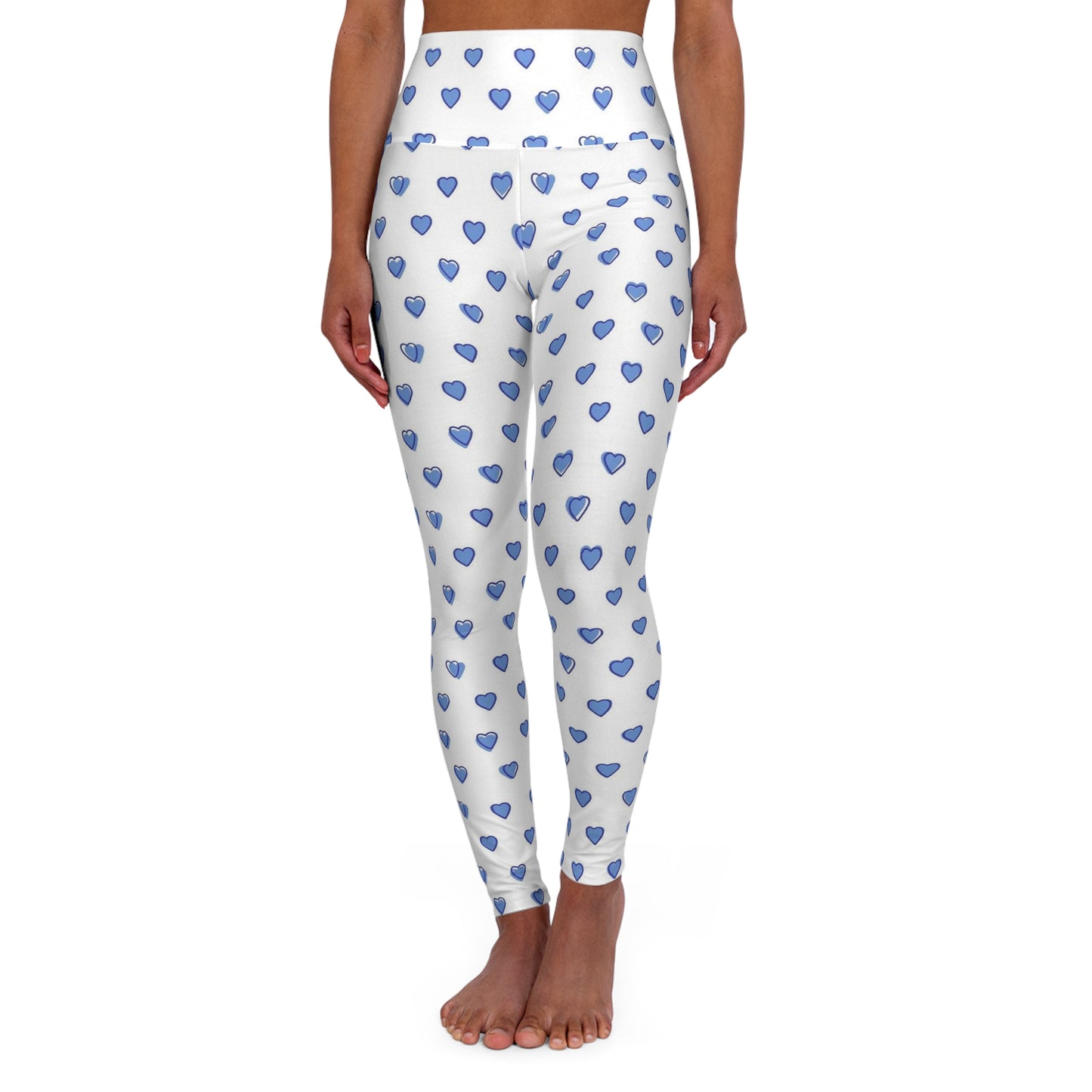 Blue Heart High-Waist Yoga Leggings — Cute Watercolor Heart Print AOP