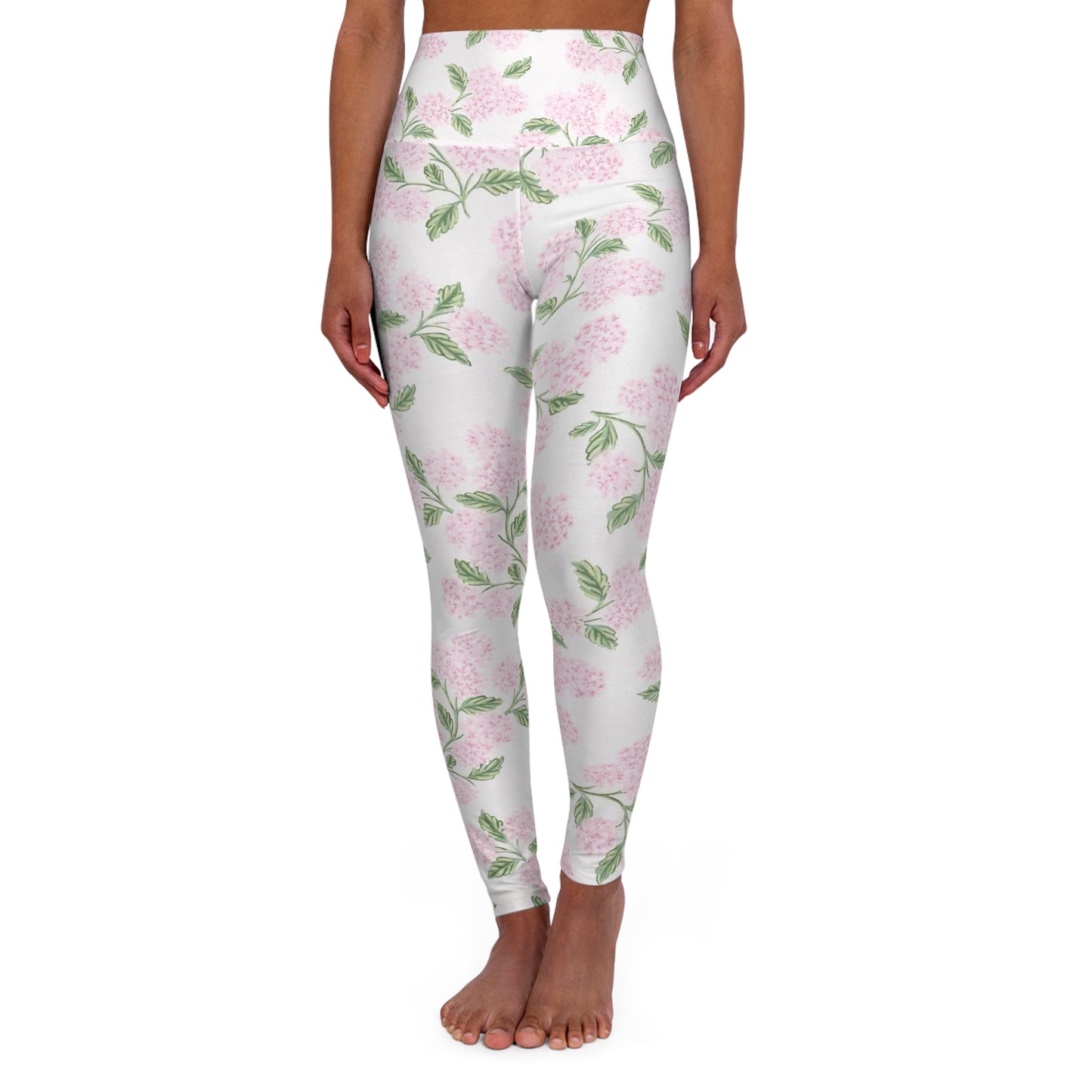 High-Waist Floral Yoga Leggings — Pink Hydrangea All-Over Print