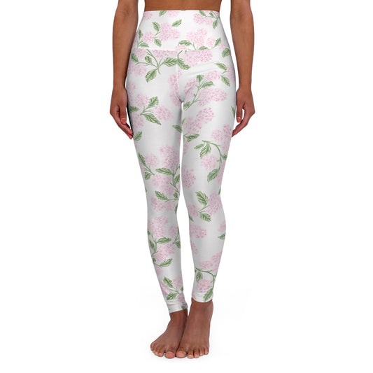 High-Waist Floral Yoga Leggings — Pink Hydrangea All-Over Print