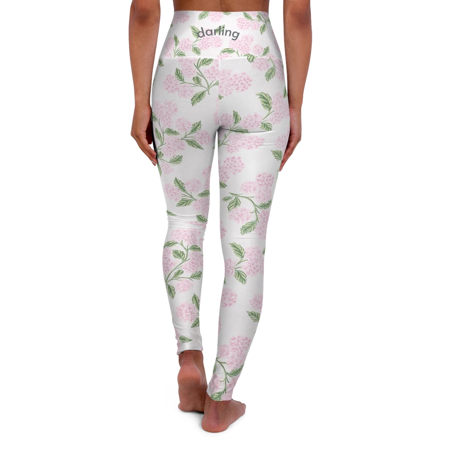 High-Waist Floral Yoga Leggings — Pink Hydrangea All-Over Print