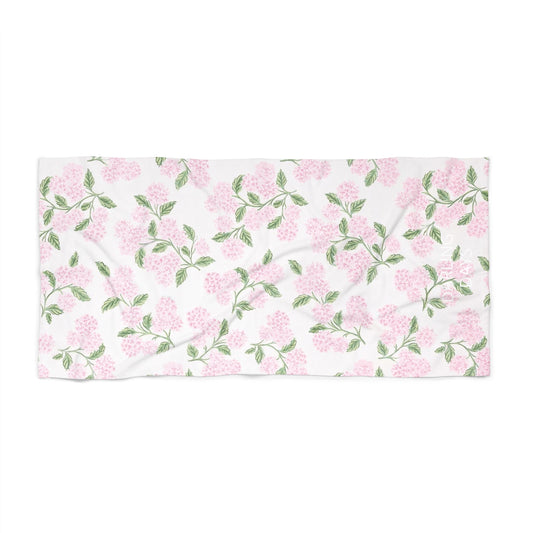 Pink Hydrangea Floral Beach Towel — Lightweight Summer Pool & Seaside Towel
