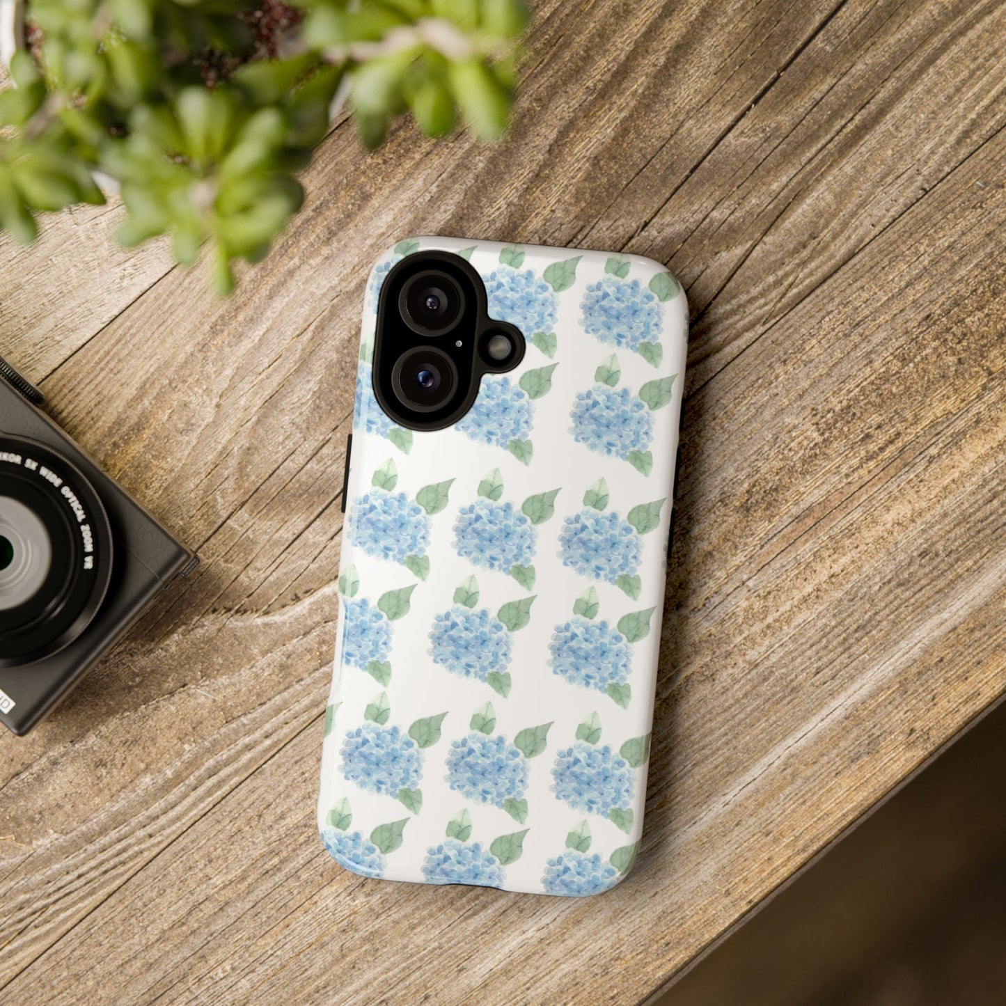Hydrangea Pattern Tough Phone Case - Blue Floral Protective Cover