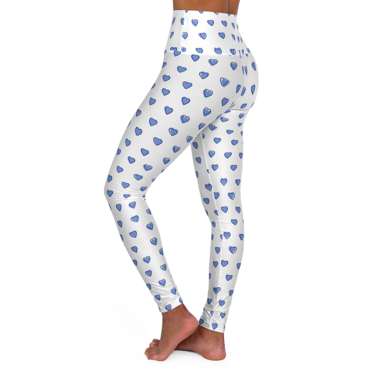 Blue Heart High-Waist Yoga Leggings — Cute Watercolor Heart Print AOP