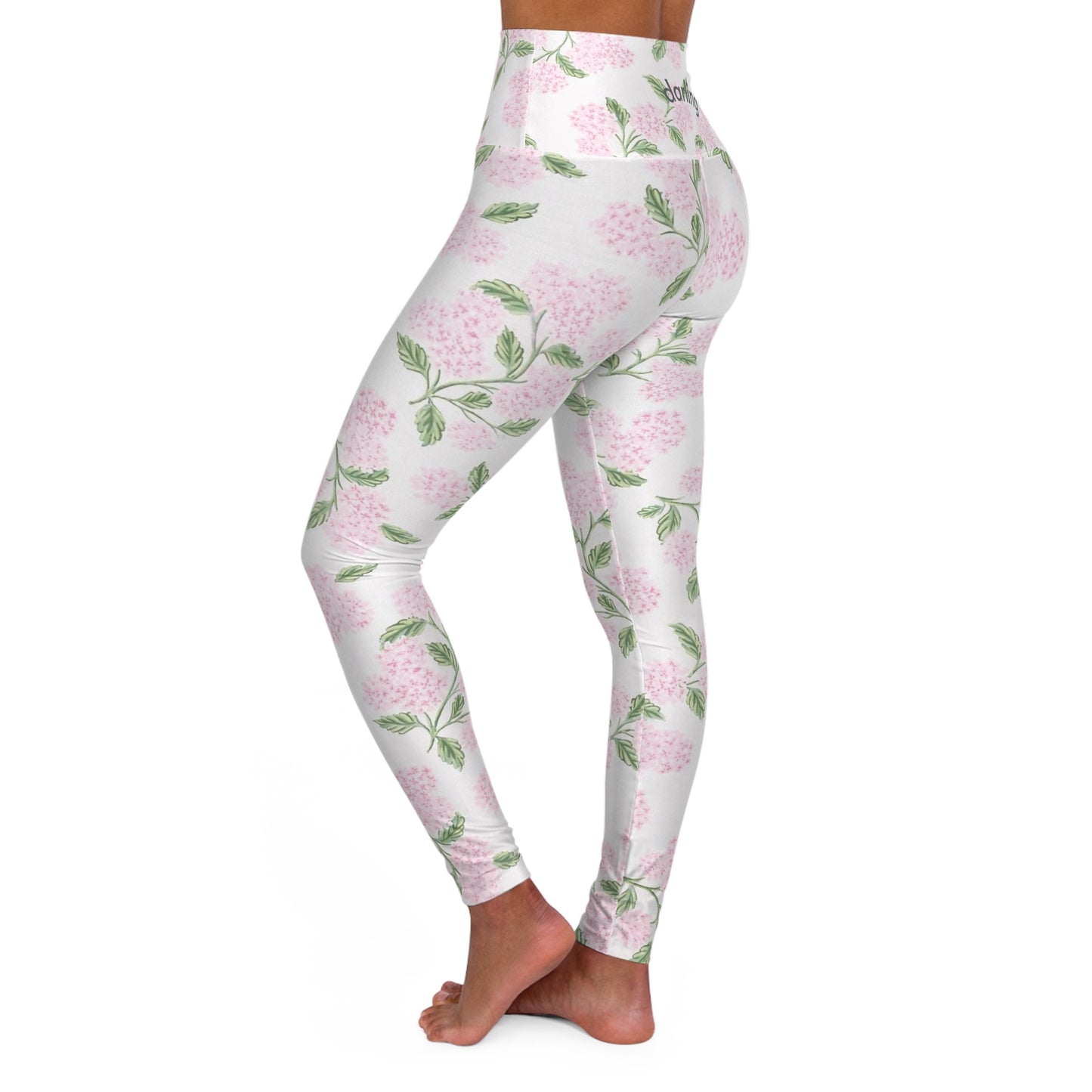 High-Waist Floral Yoga Leggings — Pink Hydrangea All-Over Print