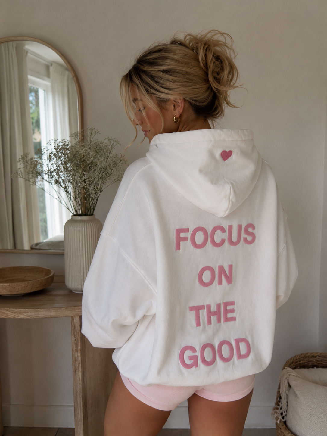 *SAMPLE SALE* Focus on the Good Hoodie in Marshmallow